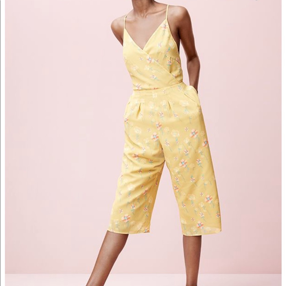 NWT Yellow Floral Culotte Jumpsuit - size Medium